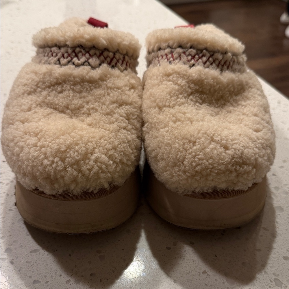 UGG Cream Moccasins with Red Accents